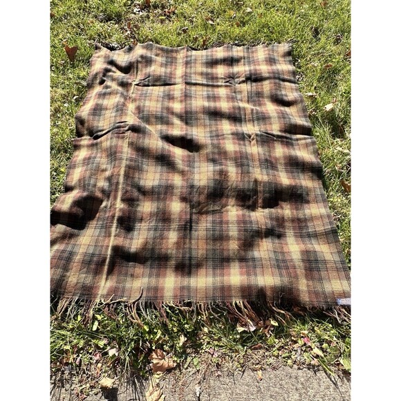 Vintage Pendleton Wool Plaid Throw Blanket Fringe – Rustic Cabin Style USA - Picture 4 of 8